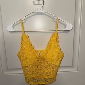 Forever 21 Yellow Floral Lace Cropped Camisole